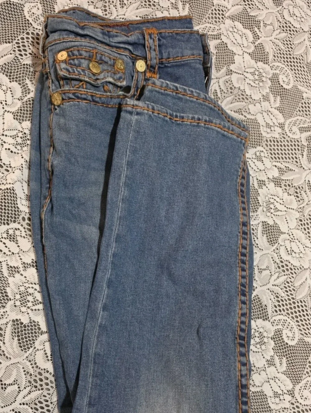 True Religion Rose Embroidered Flap Pocket Jeans 38